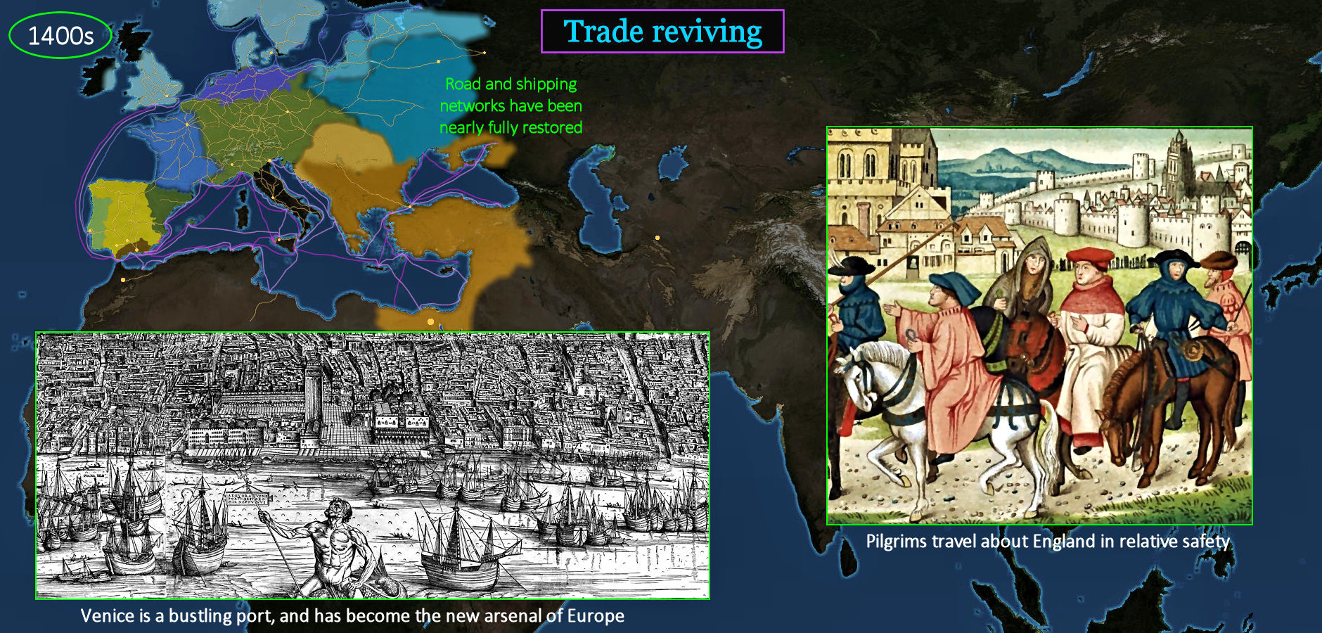 European trade reviving, 1400s map